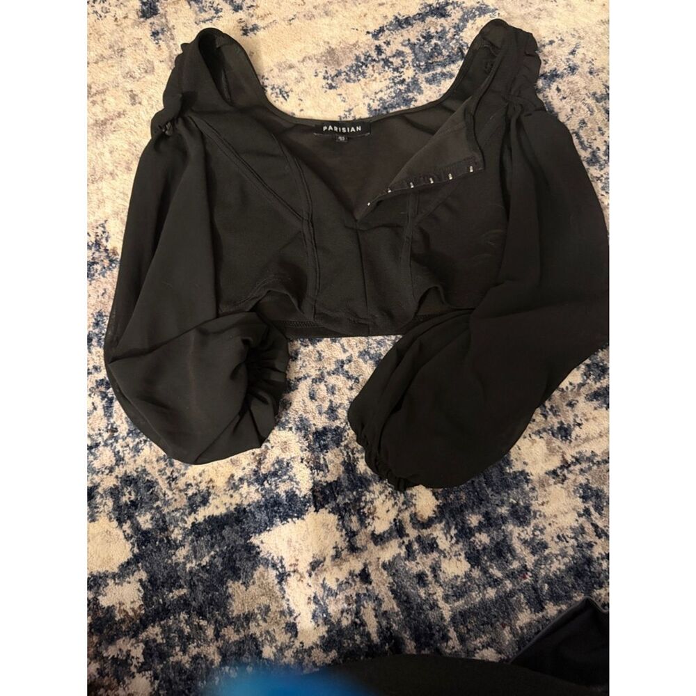Parisian Works Black Puff Sleeve Cropped Blouse - Picture 1 of 1